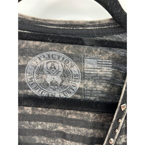 Affliction American Custom Live Fast Skull Stripe Shirt L Black/Grey - Picture 3 of 4